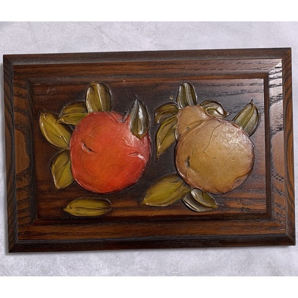 The Unbranded Brand Other - Vintage Hand Painted 3D Signed Floral Fruit Wooden Wall Plaque Art 10x7